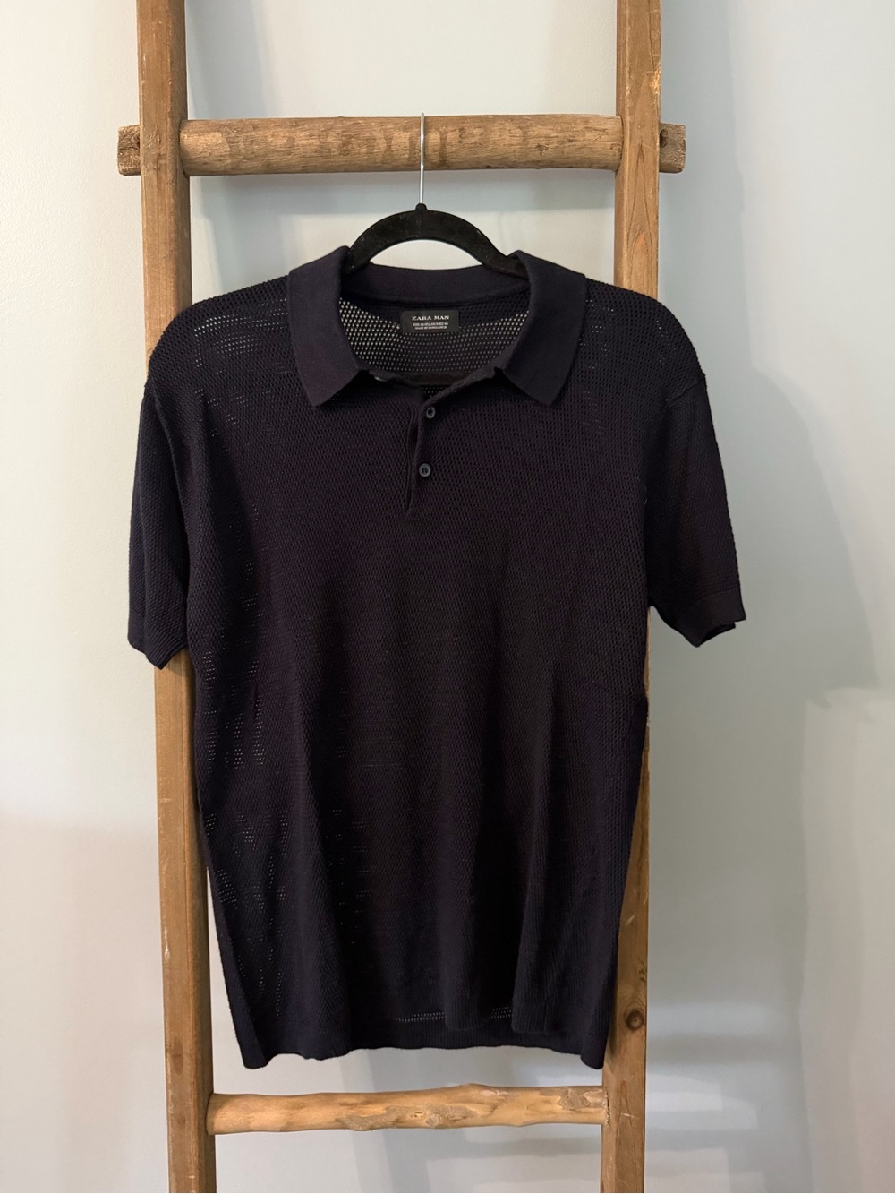 Zara Navy Textured Mesh-Stitch - Classic Short Sleeve